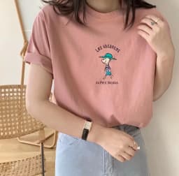 Loose Fit round Neck Short Sleeve Women's T-Shirt Pure Cotton Cartoon Print Korean Style Summer Top for plus Size Girls