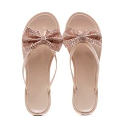 2024 Spring/Summer New Large Size Flip Flops Women Bow Knot Rhinestones Outdoor Leisure Beach Flat Home Sandals/Slippers