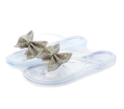 2024 Spring/Summer New Large Size Flip Flops Women Bow Knot Rhinestones Outdoor Leisure Beach Flat Home Sandals/Slippers