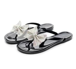 2024 Spring/Summer New Large Size Flip Flops Women Bow Knot Rhinestones Outdoor Leisure Beach Flat Home Sandals/Slippers