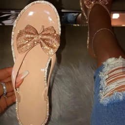 2024 Spring/Summer New Large Size Flip Flops Women Bow Knot Rhinestones Outdoor Leisure Beach Flat Home Sandals/Slippers