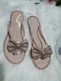2024 Spring/Summer New Large Size Flip Flops Women Bow Knot Rhinestones Outdoor Leisure Beach Flat Home Sandals/Slippers