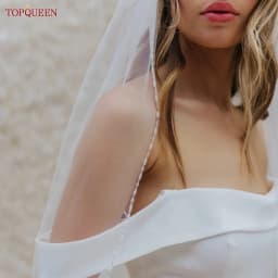 TOPQUEEN V107 Long Bridal Veils Crystal Beaded Wedding Veil With Crystal Edge 1 Tier Super Soft Bride To Be Veil Short
