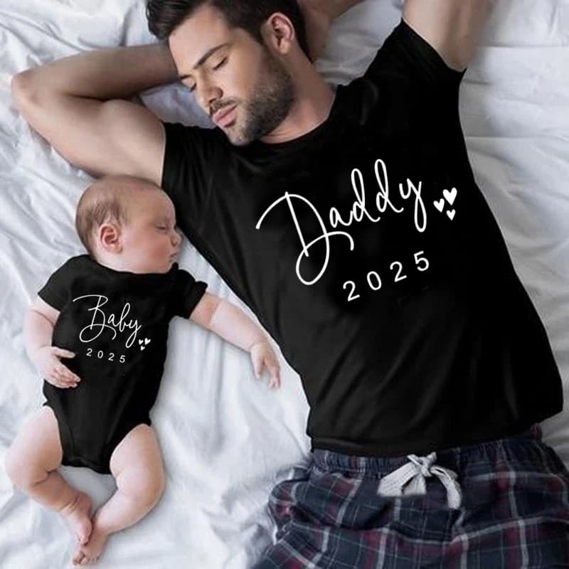 Funny Baby Daddy 2025 Family Matching Clothing Simple Pregnancy Announcement Family Look T Shirt Baby Dad Matching Clothes