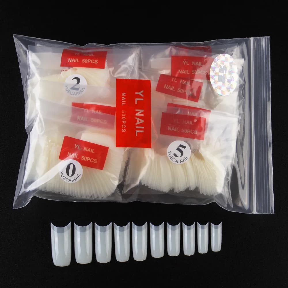 500pcs Half Cover False Nails Press on Nails Tips Clear Acrylic Nails 10 Sizes for Nail Salons and DIY Nail Art A-08
