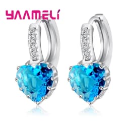Romantic Heart Crystal Loop Lever Back Earring Austrian Cubic Zircon 925 Sterling Silver Hoop Jewelry for Women Fashion
