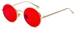 Kachawoo Women Sunglasses with Red Lenses Round Metal Frame Vintage Retro Glasses Sun for Men Unisex Birthday Gifts