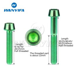 Wanyifa Titanium Bolt M5 x 9 16 18 20 25 30 35 40 45 50 55 60mm Allen Key Taper Head Bolt Screw for Bicycle Stem Seatpost