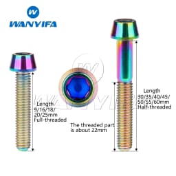 Wanyifa Titanium Bolt M5 x 9 16 18 20 25 30 35 40 45 50 55 60mm Allen Key Taper Head Bolt Screw for Bicycle Stem Seatpost