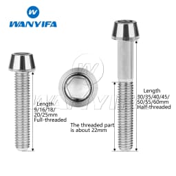 Wanyifa Titanium Bolt M5 x 9 16 18 20 25 30 35 40 45 50 55 60mm Allen Key Taper Head Bolt Screw for Bicycle Stem Seatpost