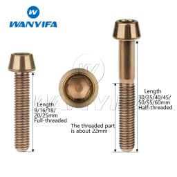 Wanyifa Titanium Bolt M5 x 9 16 18 20 25 30 35 40 45 50 55 60mm Allen Key Taper Head Bolt Screw for Bicycle Stem Seatpost