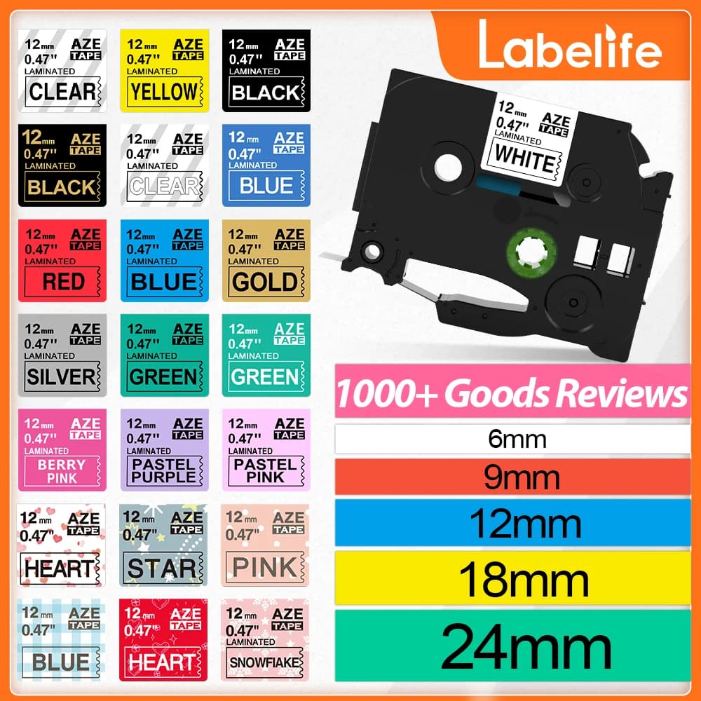 6/9/12/18/24mm TZ-White Label Lamination Ribbon TZE231 TZE241 TZE251 TZE221 Compatible for Brother Label Printer PT-H100 PTD600