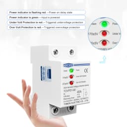TOMZN 40A 230V Din Rail 3 LED Automatic Reconnect Over Voltage and Under Voltage Protective Device Protector Protection Relay