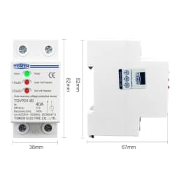 TOMZN 40A 230V Din Rail 3 LED Automatic Reconnect Over Voltage and Under Voltage Protective Device Protector Protection Relay