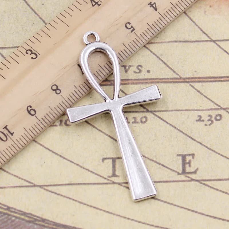 10pcs Charms Cross Egyptian Ankh Life Symbol 52x28mm Tibetan Bronze Silver Color Pendants Antique Gold Making DIY Handmade Craft