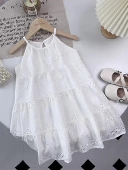 Bear Leader Cut-out Design Girl's Dress 2026 Summer Little Girl Fashion Sling White Holiday Medium Length Vest Dress Girls Dress
