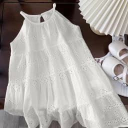 Bear Leader Cut-out Design Girl's Dress 2026 Summer Little Girl Fashion Sling White Holiday Medium Length Vest Dress Girls Dress