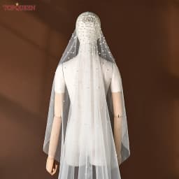 TOPQUEEN Pearls Bridal Veils with Comb Wedding Veil 1 Tier 3 Meter Luxury Long Wedding Veil Bridal Hair Accessories Wedding V180