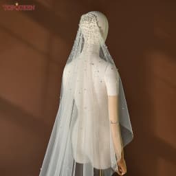 TOPQUEEN Pearls Bridal Veils with Comb Wedding Veil 1 Tier 3 Meter Luxury Long Wedding Veil Bridal Hair Accessories Wedding V180