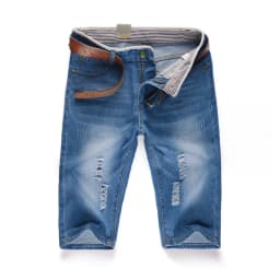 29-40 New Summer Men's Personalized Washable Perforated Denim Pants Large Casual Middle Pants