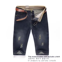 29-40 New Summer Men's Personalized Washable Perforated Denim Pants Large Casual Middle Pants
