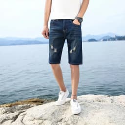 29-40 New Summer Men's Personalized Washable Perforated Denim Pants Large Casual Middle Pants