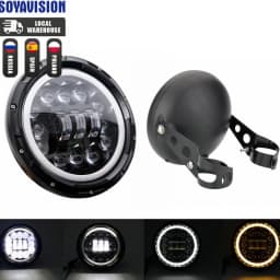 Universal 7" Led Motorcycle Headlight DRL H4 Headlamp For Honda Yamaha Suzuki Victory Kawasaki 7.5 Inch Lamp Housing Accessories