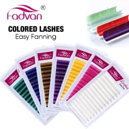 Fadvan Colorful Easy Fanning Eyelashes Extension Red Green Blue Brown Purple Colorful Auto Blooming Makeup Lashes 15-20mm Long