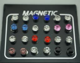 12 Pair(24pcs)/lot 3/4/5/6/7mm Round Crystal Rhinestone Magnet Stud Earring Puck Womens Mens Magnetic Fake Ear Plug Jewelry