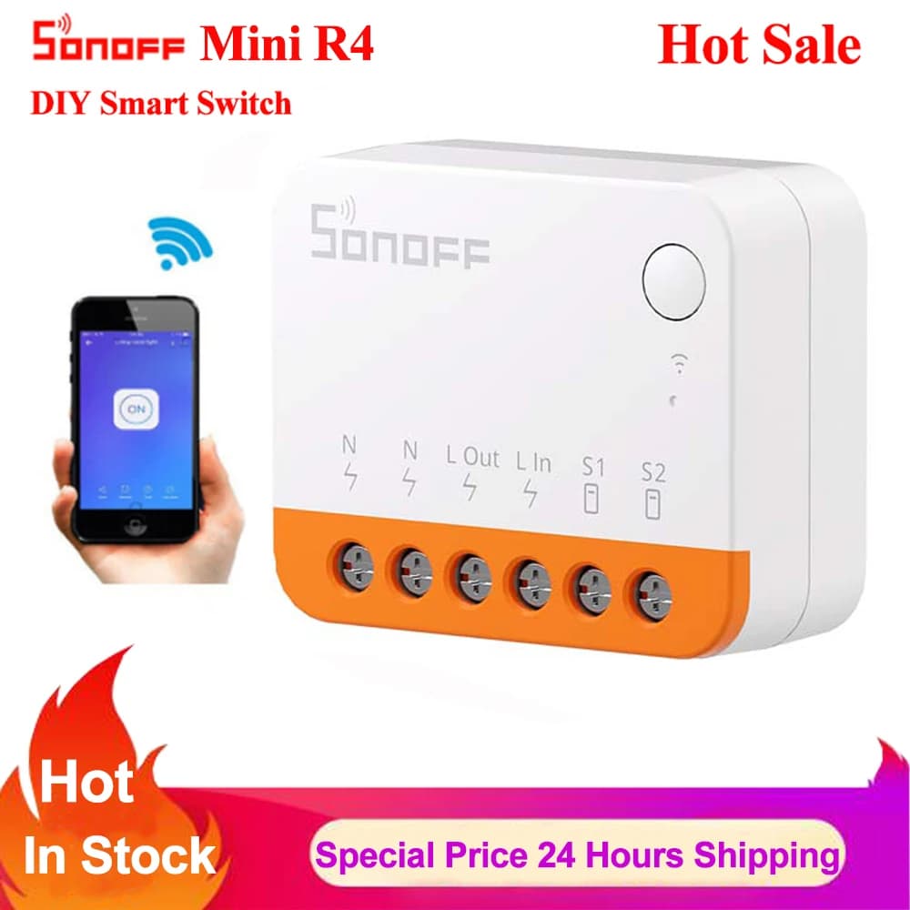 Sonoff Mini R4 Extreme Wifi Smart Switch Interruptor with Relay On-Off DIY Switch Module EWELINK APP Control Works with Alexa