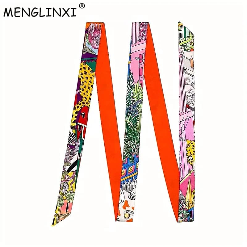 200cm "City of Animals" Brand Long Women Scarf Fashion Female Belt Skinny Head Scarves For Ladies Silk Scarf Tie Bag Ribbons