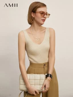 Amii Minimalism Summer New Women's Camisole Tops Office Lady Solid V-neck Sexy Slim Vest Girls Tank Streetwear Tops 12321058
