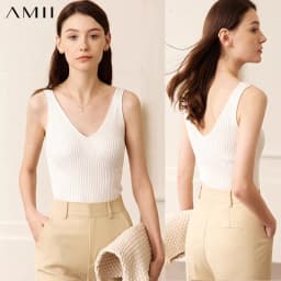 Amii Minimalism Summer New Women's Camisole Tops Office Lady Solid V-neck Sexy Slim Vest Girls Tank Streetwear Tops 12321058