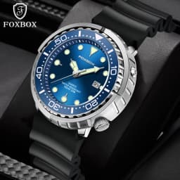 FOXBOX Top Brand Fashion Diver Watch Men 50ATM Waterproof Date Clock Sport Watches Mens Quartz Wristwatch Relogio Masculino