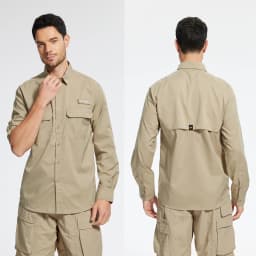 Summer Men's UPF 50+ Casual Long Sleeve Fishing Shirts, Lightweight Tactical Button Down Shirt with Breathable Back Mesh