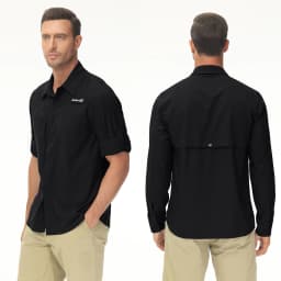 Summer Men's UPF 50+ Casual Long Sleeve Fishing Shirts, Lightweight Tactical Button Down Shirt with Breathable Back Mesh