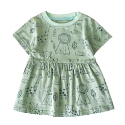 Sanlutoz Short Sleeve Summer Baby Dress Cute Pattern Casual Kids Girls Clothing Dress Cotton