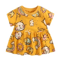 Sanlutoz Short Sleeve Summer Baby Dress Cute Pattern Casual Kids Girls Clothing Dress Cotton