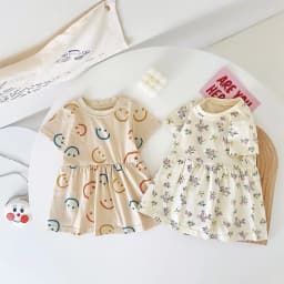 Sanlutoz Short Sleeve Summer Baby Dress Cute Pattern Casual Kids Girls Clothing Dress Cotton