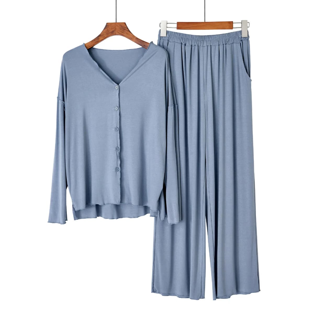 Japanese New Style Cotton Pajamas Suit Ladies Spring And Autumn Cardigan Solid Color Long-sleeved Trousers Home Service Suit