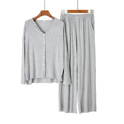 Japanese New Style Cotton Pajamas Suit Ladies Spring And Autumn Cardigan Solid Color Long-sleeved Trousers Home Service Suit