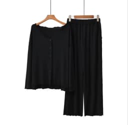 Japanese New Style Cotton Pajamas Suit Ladies Spring And Autumn Cardigan Solid Color Long-sleeved Trousers Home Service Suit
