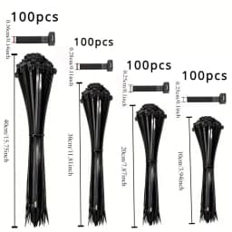 100pcs Black Cable Ties High Tensile Strength, Uv Resistant, Self-Locking For Home & Office Cord Management