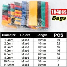 164PCS 2: 1 Cable Shrink Tube Kit Heat Assorted Pack Thermoretractile Insulation Sleeving Cable Wire Shrink Wrapping for DIY