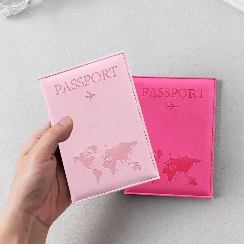PU Leather Passport Cover For Men & Women Organizer - Protective Card Holder ID Document Covers World Map Travel Passport Case