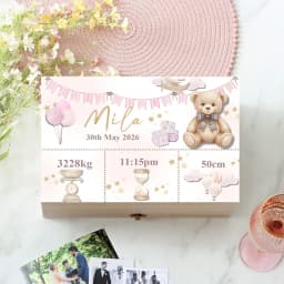 Custom Baby Wooden Memory Box Newbron Shower Gift Personalized Infant Keepsake Box Baby Birth Stats Box Umbilical Cord Box
