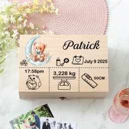 Custom Baby Wooden Memory Box Newbron Shower Gift Personalized Infant Keepsake Box Baby Birth Stats Box Umbilical Cord Box