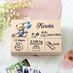 Custom Baby Wooden Memory Box Newbron Shower Gift Personalized Infant Keepsake Box Baby Birth Stats Box Umbilical Cord Box