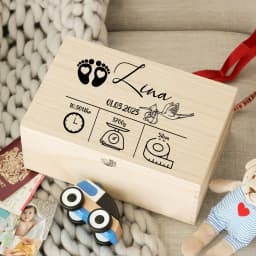 Custom Baby Wooden Memory Box Newbron Shower Gift Personalized Infant Keepsake Box Baby Birth Stats Box Umbilical Cord Box