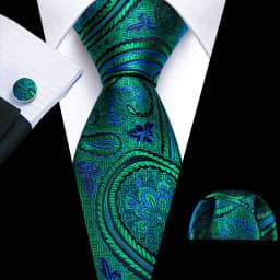 Fashion Men Tie Green Teal Blue Solid Paisley Striped Plaid Floral Animal Necktie Handkerchief Cufflinks Set Barry. silk Wang